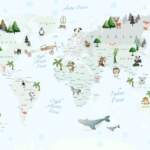 Animals World Map For Kids Wallpaper Design 182413359