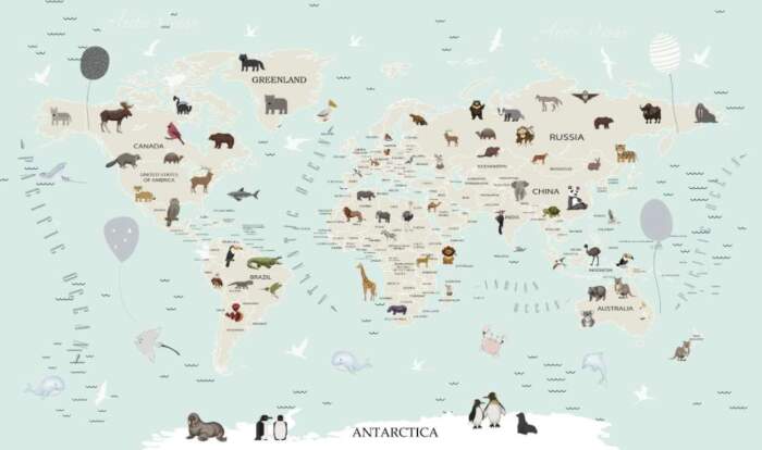 Animals World Map For Kids Wallpaper Design 182491194 - Image 1