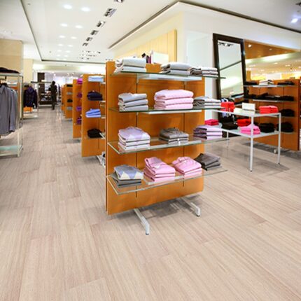 Clothing On Shelfs In A Empty Modern Store